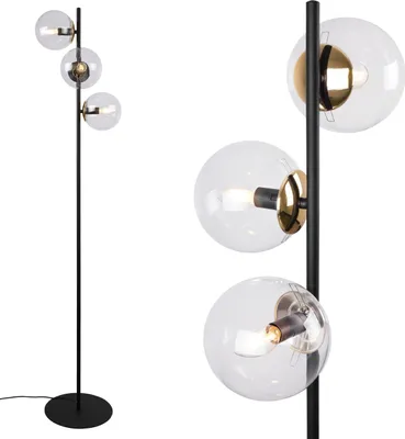 Produktbild von Stehlampe Siena schwarz-gold 3-flammig mit klaren Lampenschirmen