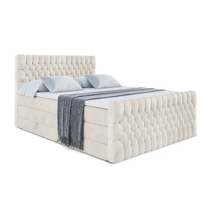 Produktbild von ALTDECOR Boxspringbett mit Fußteil, 2 Matratzen und Topper - 180x200 cm - SERENE-Z KING - creme Samt - Polsterbett mit, H3- und H4- Matratzen, Bettkasten und Lattenrost, Bett mit Stauraum