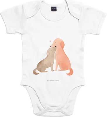 Produktbild von Mr. & Mrs. Panda Strampler Hunde Liebe 1. - 3. Monat - Heather Grey - Geschenk, overall baby, Einteiler, Herz, babykleidung body, Vertrauen, Sprüche, Kurzarmbody, Hund