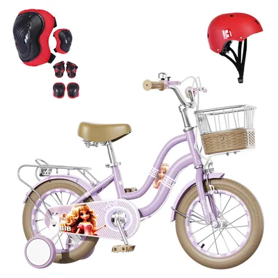 Produktbild von Habib Gruppe Mädchenfahrrad Klassik | Inkl. Luftpumpe & 6-teiligem Schutz-Set | Kohlenstoffstahlrahmen & Duales Bremssystem | Mitwachsend & sicher für Mädchen 3-8 Jahre: Lila / 16 zoll