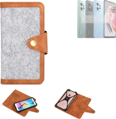 Produktbild von K-S-Trade Handyhülle kompatibel mit Xiaomi Redmi Note 12 4G Schutzhülle Filz-Hülle Kunst-Leder hellgrau braun (1x)