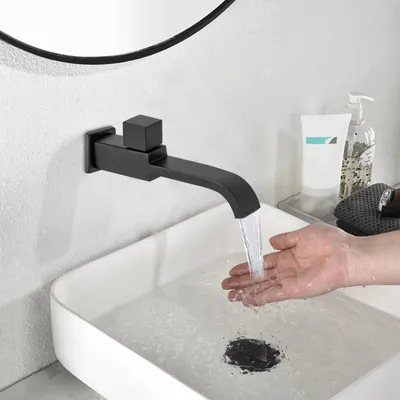 Produktbild von Moderner Kaltwasserhahn Waschbecken Waschtisch Wasserfall Wandarmatur für Küche Bad (Mattschwarz)