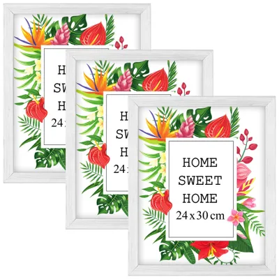 Produktbild von MG Design Set aus 3 Weiß Bilderrahmen 24 x 30 cm - Aus echtem Holz mit Acrylglas, zum Aufhängen & Aufstellen, für Fotos, Poster & Puzzle