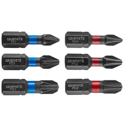 Obrázok produktu pre GRAPHITE Rázové bity PH1/2/3, PZ1/2/3 x 25 mm, 6 ks.
