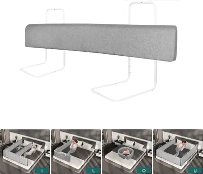 Produktbild von ACXIN Bettgitter Baby Verformbar Bettschutzgitter Rausfallschutz Bett Bettgitter Verstellbare Höhenverstellbar Kinderbettgitter für Familienbett & Kinderbett (150cm, Leinengrau)