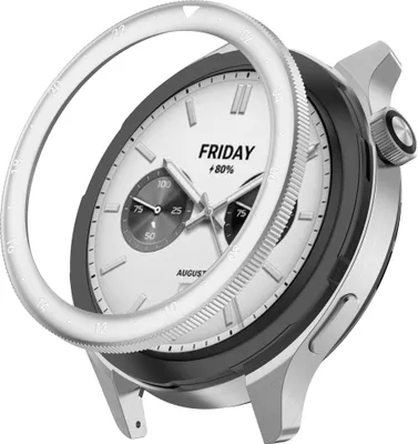 Produktbild von INF Edelstahl-Uhrenlünette für Xiaomi Watch S4/S3 Duale Zeitzone silber-weiß