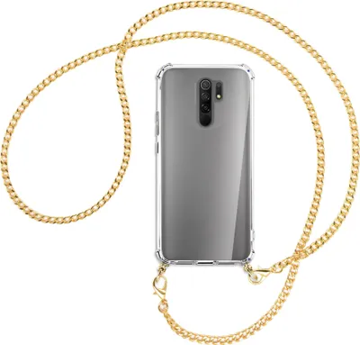 Produktbild von Handykette Backcover-Schutzhülle mit Band (Metall goldfarben) für Xiaomi Redmi 9 - goldfarbene Kette