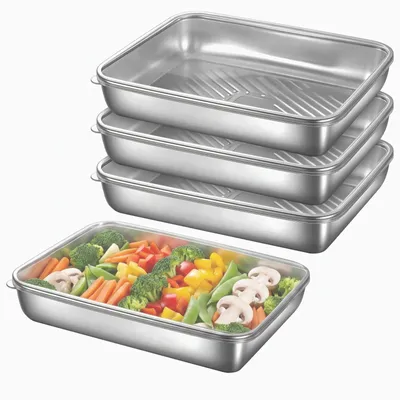 Produktbild von Set aus 4 Edelstahl-Aufbewahrungsboxen für den Kühlschrank mit Deckel