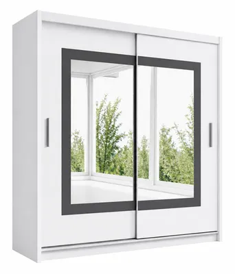 Produktbild von Schwebetürenschrank PRESTON 203 cm mit Spiegel – Kleiderschrank modern, großer Schlafzimmer Schrank (Weiss)