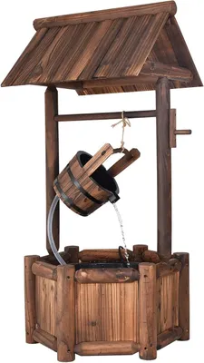 Produktbild von Gartenbrunnen aus Holz, Zierbrunnen mit Elektrischer Pumpe, Wasserbrunnen mit Regulierbarer Wasserfall, Rustikaler Springbrunnen für Garten Balkon Hof, 58,5 × 56 × 117 cm