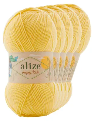 5 x 100g Alize Happy Kids Viskose Klassikgarn Oeko-Tex 100 Strickgarn Häkelgarn hellgelb
