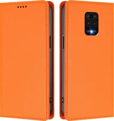 Produktbild von Handyhülle für Xiaomi Redmi Note 9S/ 9 Pro/ 9 Pro Max, Kunstleder Klapphülle Stoßfeste Magnetische Hülle mit Ständer Orange
