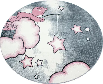 Image de Tapis pour enfants, motif ours, rose, 160 x 160 cm, forme ronde