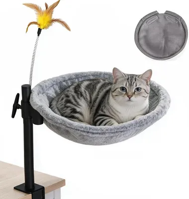 Imagen del producto de Cama para gatos, ideal para colocar en el escritorio, con rotación de 360°, altura ajustable, apta para gatos de hasta 20 kg, diseñada para gatos adultos