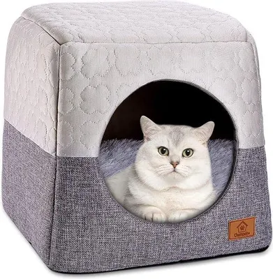 Produktbild von Famanu Katzenhaus Warmes Plüsch Katzeniglo - Grau