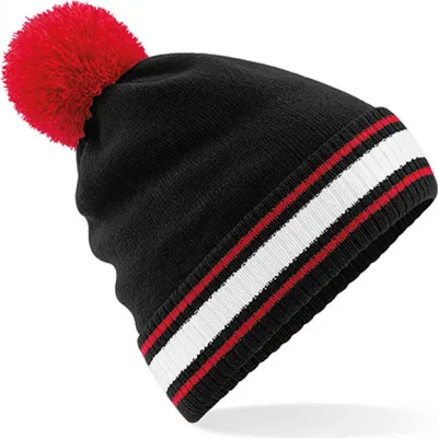 Produktbild von Beechfield B472 | Stadium Beanie - Farbe: Black/Classic Red/White - Größe: One Size
