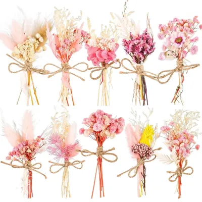 Mini-Trockenblumensträuße, 10 Stück, 14-15 cm, Boho-Deko