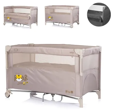 Obrázok produktu pre Cestovná postieľka Chipolino Relax 2 úrovne, spúšťacia predná časť, bočný vstup, taška béžovo hnedá