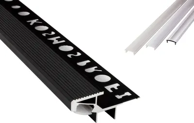 Produktbild von T-40 20° LED Alu Fliesenprofil Treppenprofil Stufen 12mm schwarz 1m milky