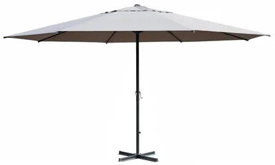 Image de Grand parasol rond (500 cm de diamètre) gris clair avec pied, protection UV 50+, parasol de jardin à manivelle, parasol de marché