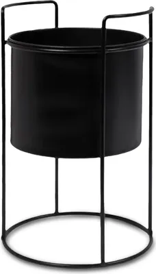Obrázek produktu pro 3.11 Květináč na podstavci - cca 26 x Ø 14 cm - Kovový květináč v černé barvě / kulatý