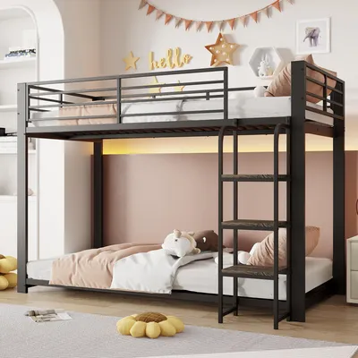 Produktbild von Etagenbett 90 x 200 cm , Schwarz , MDF und Metall , praktischer Stauraum , Schutzgeländer , stabile Konstruktion