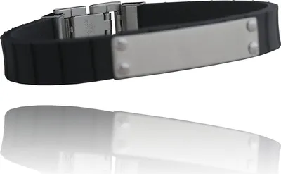 Produktbild von Italienisches Kautschuk Armband Edelstahl Platte Mattiert Ideal Zum Eingravieren - B103T30 - Herrenschmuck - 21.0 Zentimeter