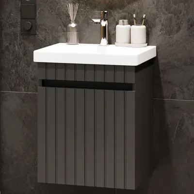 Produktbild von Planetmöbel Cosmia Badmöbel-Set Waschbecken mit Unterschrank 50 cm Armatur Chrom / Anthrazit
