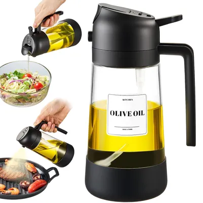 Ölsprayflasche 470 ml, 2-in-1, schwarz, mit Silikonboden