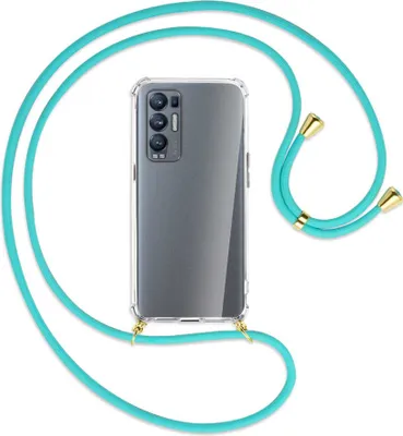 Produktbild von Handykette Backcover-Schutzhülle mit Band (Metall goldfarben) für Oppo Reno5 Pro Plus 5G - türkis