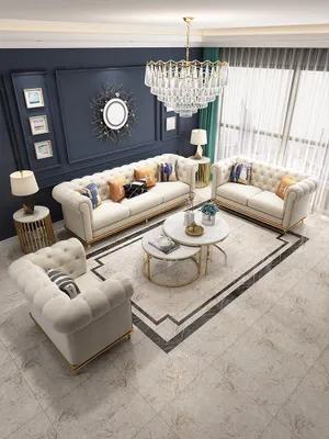 Productafbeelding van Lederen bank, leren fauteuil, leren bankstel, set van 6 leren meubels, Chesterfield