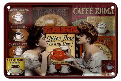 Produktbild von Blechschild Kaffee 18x12cm Coffee Roma time is any time