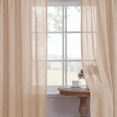 Image de Rideaux en lin pour l'intérieur, avec des œillets modernes - Rideaux transparents en voile - Rideaux légers pour chambre et salon - Élégants