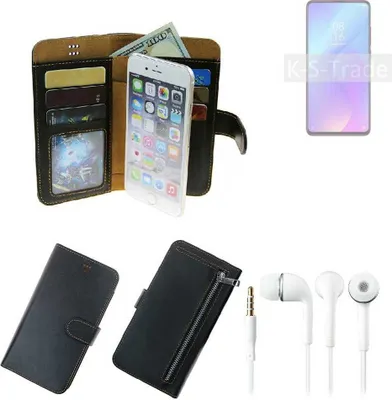 Produktbild von TOP SET Handy Hülle Schutz Hülle kompatibel mit Xiaomi Mi 9T  schwarz aus Kunstleder + Kopfhörer Smartphone Tasche vollwertige Geldbörse