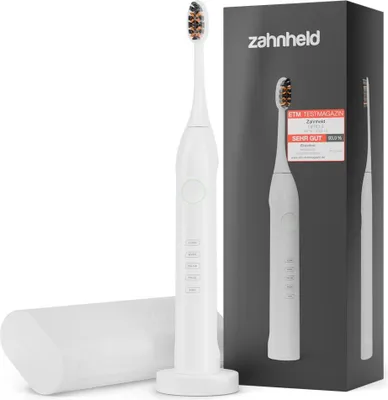 Produktbild von Zahnheld Schallzahnbürste Gero elektrische Zahnbürste mit Etui weiß - lange Akkulaufzeit, 5 Putzmodi, Zahnpflege für Erwachsene, Reisezahnbürste