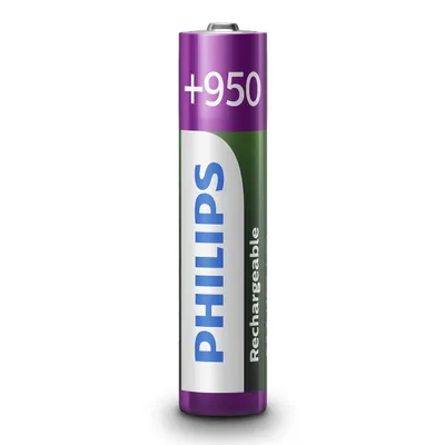 Produktbild von Philips Rechargeables Akku R03B4A95/10, Wiederaufladbarer Akku, AAA, Nickel-Metallhydrid (NiMH), 1,2 V, 950 mAh, Mehrfarbig