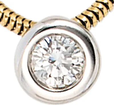 Produktbild von Solitär Collier mit Anhänger mit Diamant Brillant 0,25 Ct 585 Gold gelb/weiß