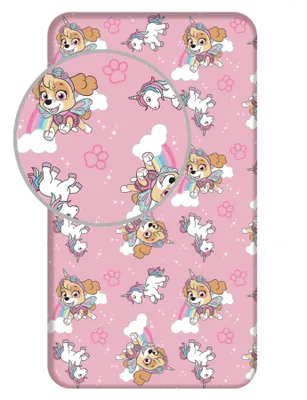 Zdjęcie produktu dla Paw Patrol prześcieradło dla psa Skye różowe 90 x 200 + 25 cm, 100% bawełna