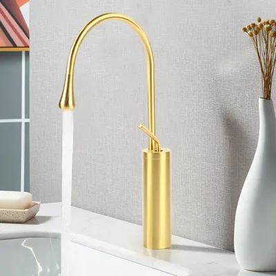 Produktbild von Modern Luxus Wasserhahn Messing Einhandmischer Waschbecken Waschtischarmatur Mischbatterie Heiß/Kaltwasserhahn Bad Spültisch Küchenarmatur (Gold)