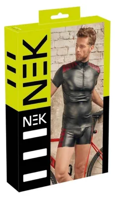 Immagine prodotto di NEK - T-shirt nera opaca con colletto e inserti rossi sulle spalle L