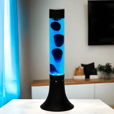 Produktbild von Lavalampe Blau "Yvonne" mit Kabelschalter Aluminium Glas Retro Design Tischleuchte Jugendzimmer