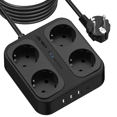 Immagine prodotto di Ciabatta multipresa con 4 prese di corrente e 3 porte USB, cavo da 5 metri