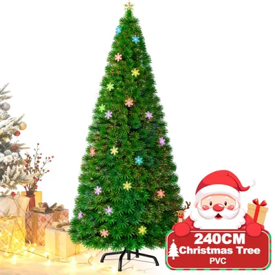 Produktbild von XINZI Künstlicher Weihnachtsbaum 240cm mit LED & Schneeflocken - Glasfaser-Farbwechsel Christbaum, Tannenbaum Dekobaum Kunstbaum, Bunte Glasfaser