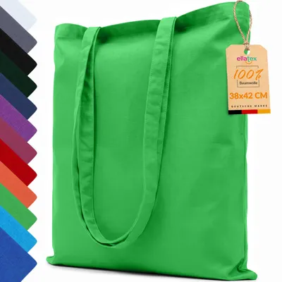 Produktbild von EllaTex Baumwolltasche 38x42 cm – Stoffbeutel aus 100% Baumwolle mit langen Henkeln, in Farbe: Grün