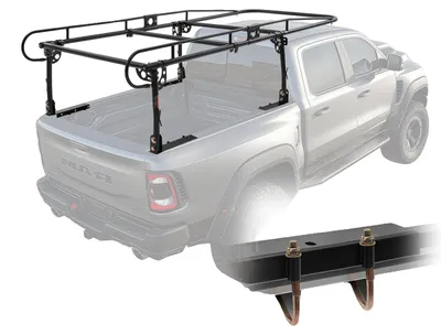 Productafbeelding van VEVOR ladderdrager voor vrachtwagens, draagvermogen 454 kg, vrachtwagenrekken, montage zonder boren, geschikt voor lange of zware lading. Dakdrager/dakrek, verstelbare breedte 110-160 cm, voor kajaks, ladders, surfplanken, bouwmaterialen