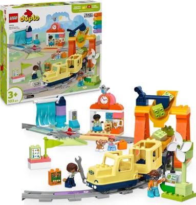Produktbild von LEGO DUPLO Town Große interaktive Eisenbahn, Bauspielzeug für Kleinkinder ab 3 Jahren, Push & Go Lok mit Lichtern und Geräuschen, Schienenteile, Lernspielzeug für Vorschulkinder 10428