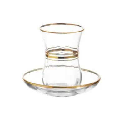Zdjęcie produktu dla Zestaw szklanek do herbaty LAV ze złotymi akcentami - 12-częściowy, 115 ml - elegancki i nowoczesny