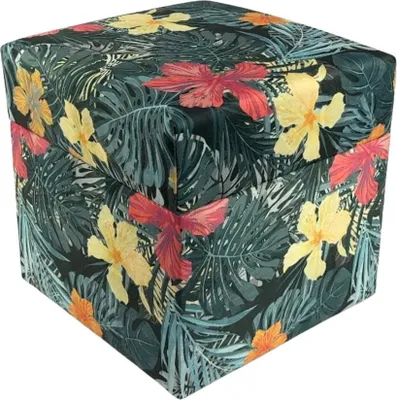 Zdjęcie produktu dla Pufa welurowa TROPIC 40x40 cm kwadratowa miękka z pojemnikiem kolorowe kwiaty otwierana do salonu zielona