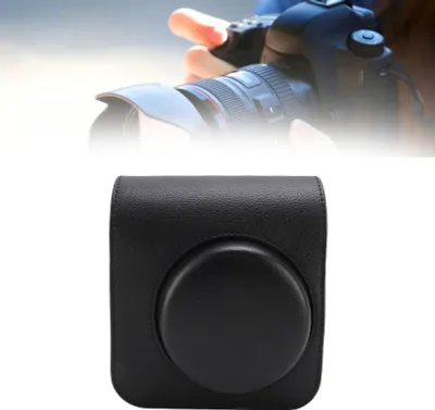 Productafbeelding van Beschermhoes geschikt voor de Mini41 instantcamera, met een litchi-patroon, gemaakt van Polyurethanleer, voorzien van een magnetische flip-cover, retro tas met schouderband, zwart
