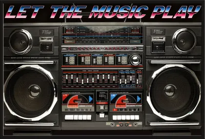 Produktbild von Ghettoblaster - Poster - 80s Boombox – Let the music play + Wechselrahmen, Shinsuke® Maxi Kunststoff schwarz, Acryl-Scheibe